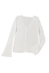 Ribbed Knit Bell Sleeve V-Neck Button Front Cardigan Sweater